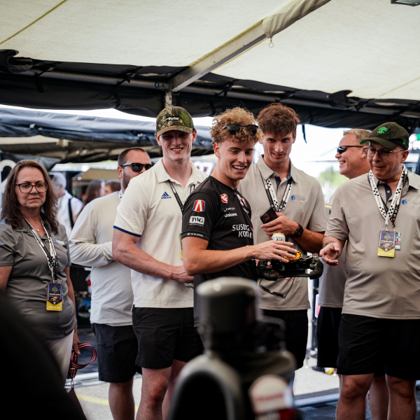 Max Taylor and the Algas-SDI team in the garage